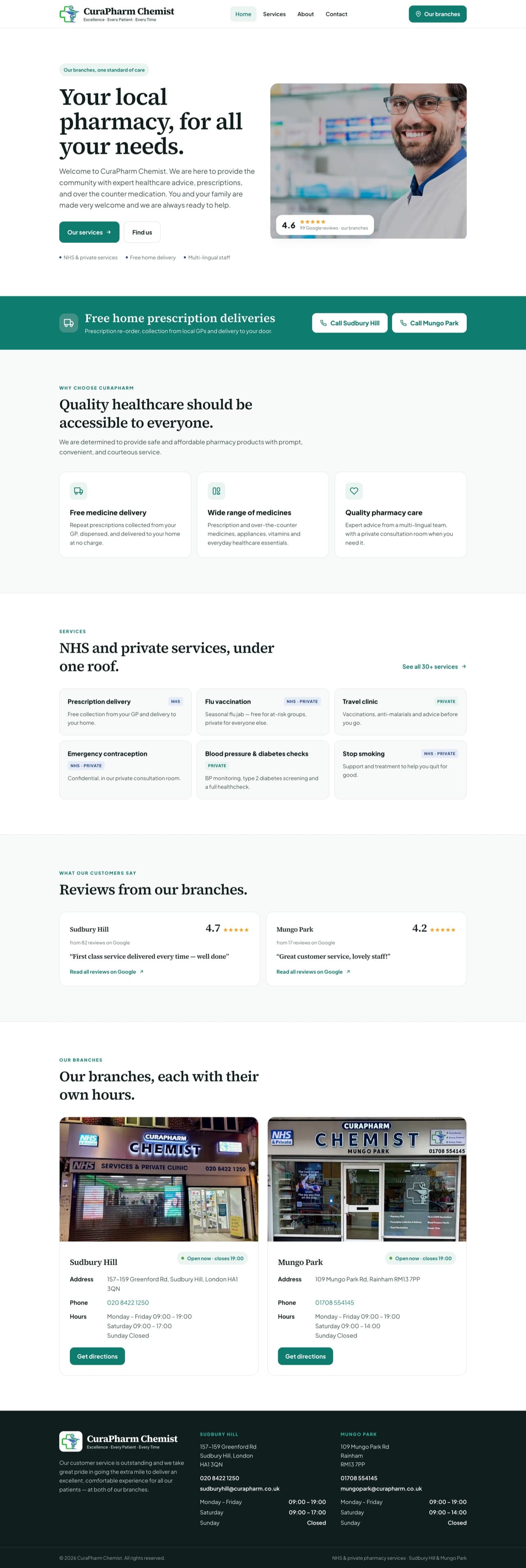 CuraPharm Chemist — NHS & private pharmacy website